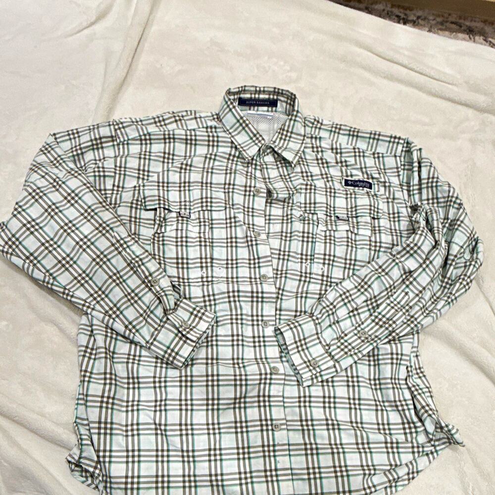 Columbia PFG Super Bahama Men's M Plaid Long Sleeve Button-Up Fishing Shirt